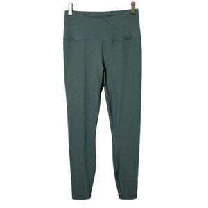 90 Degree Reflex Women's Athletic Leggings S Green Ribbed Cross Waist Mid Rise